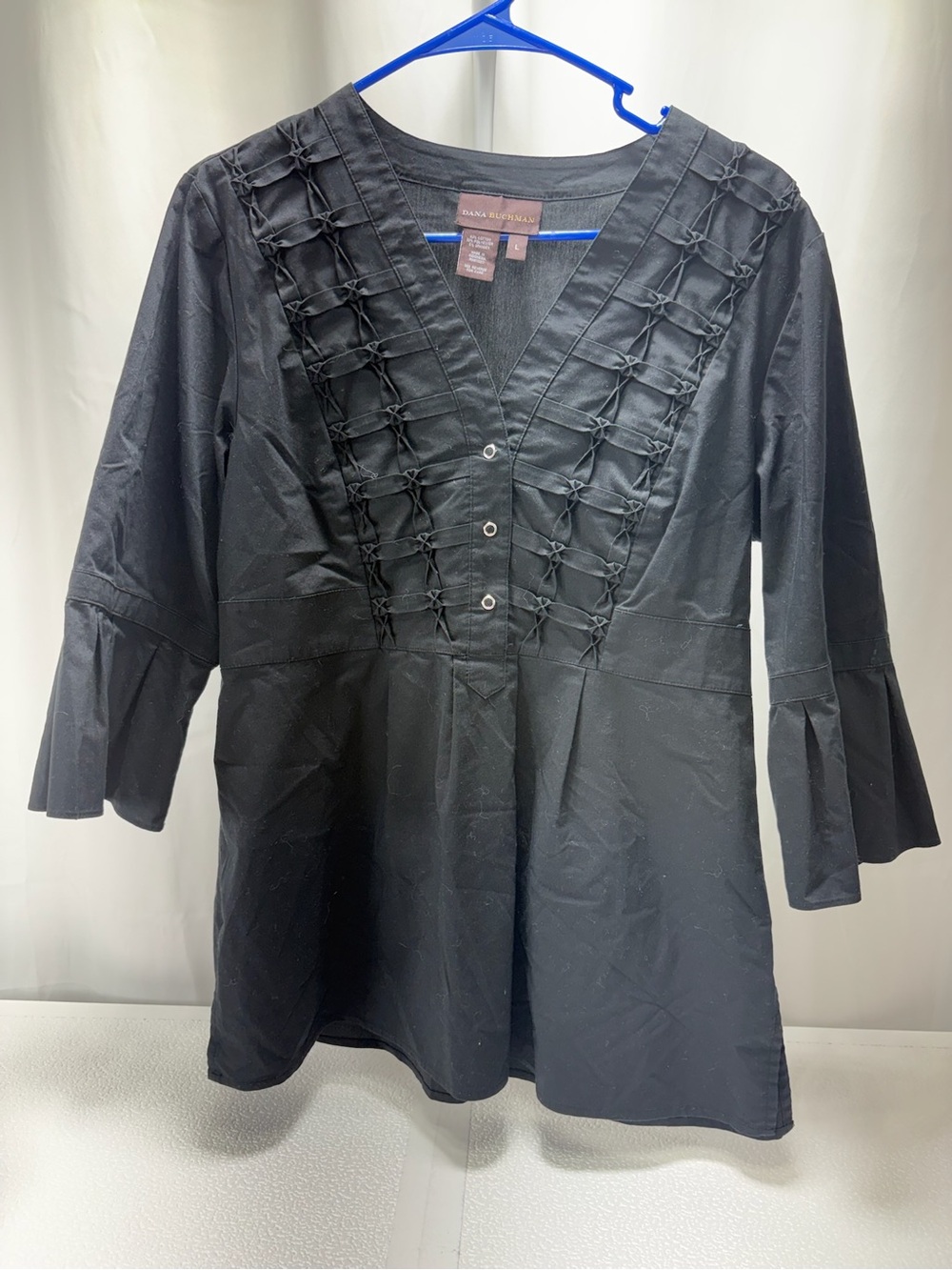 Dana Buchman Black V-Neck Tunic with Braided Front Detail 4351